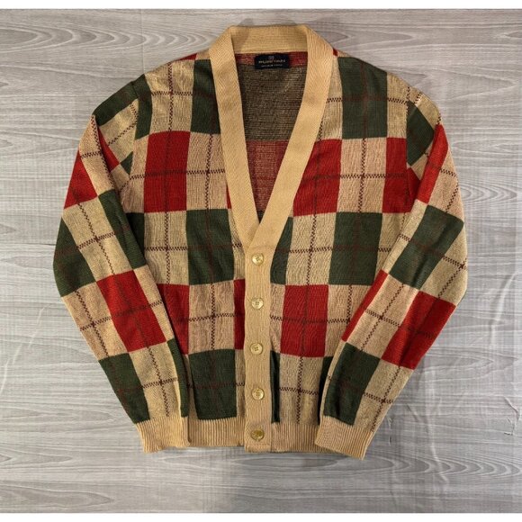 Puritan Geometric pattern Orlon Acrylic Cardigan Sweater size M multi vintage